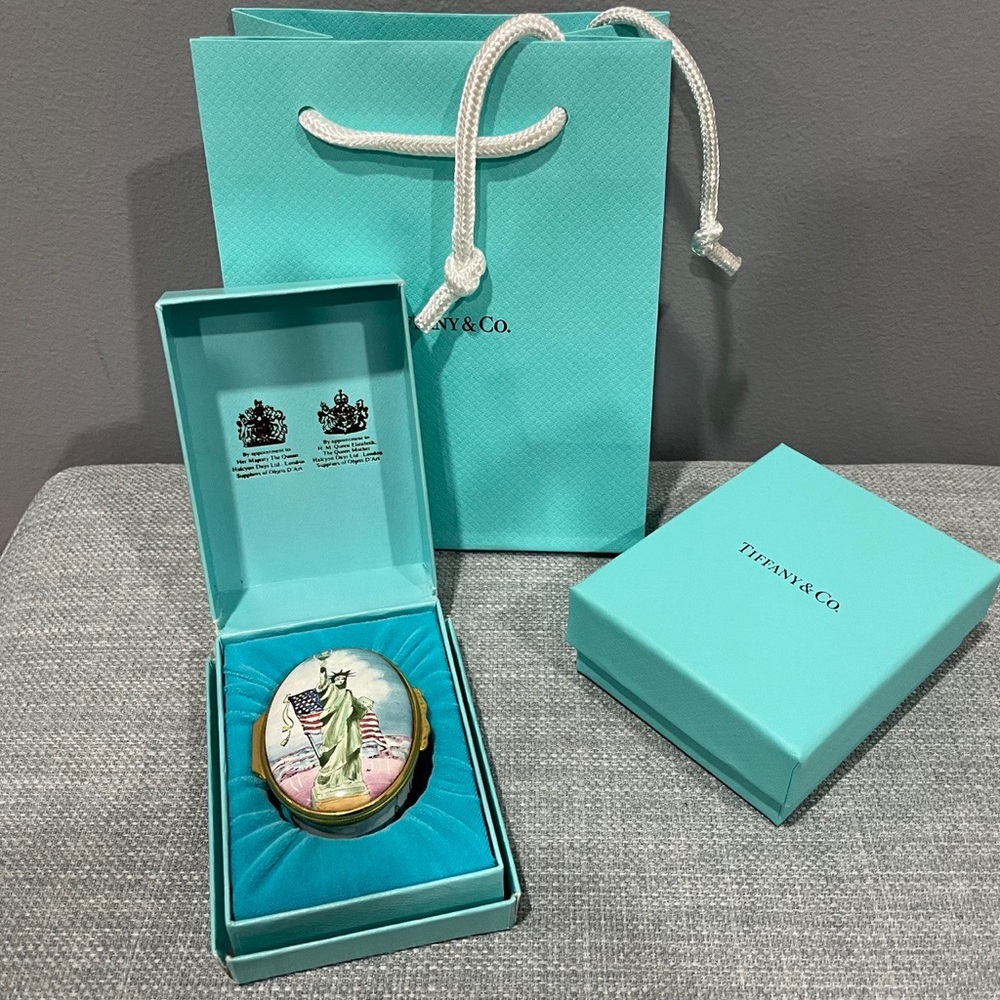 Tiffany & Co Halcyon Days Enamel Statue of Liberty trinket box